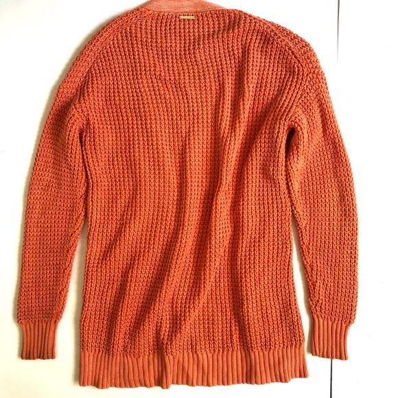 Michael Kors Chunky Knit open Front Cardigan Sweater Orange Large - Picture 2 of 3